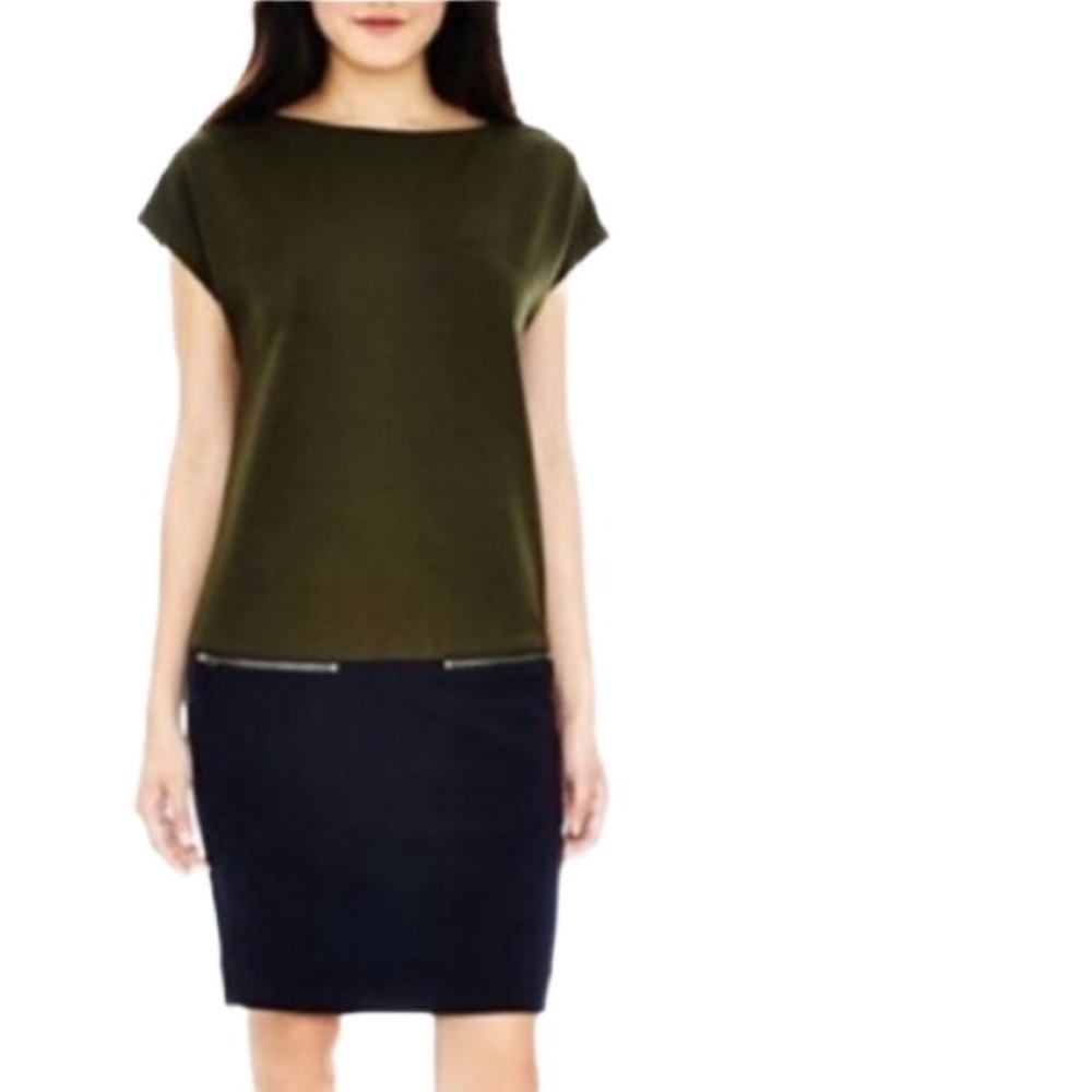 Joe Fresh Green Navy Stretch Knit Shift Dress S*